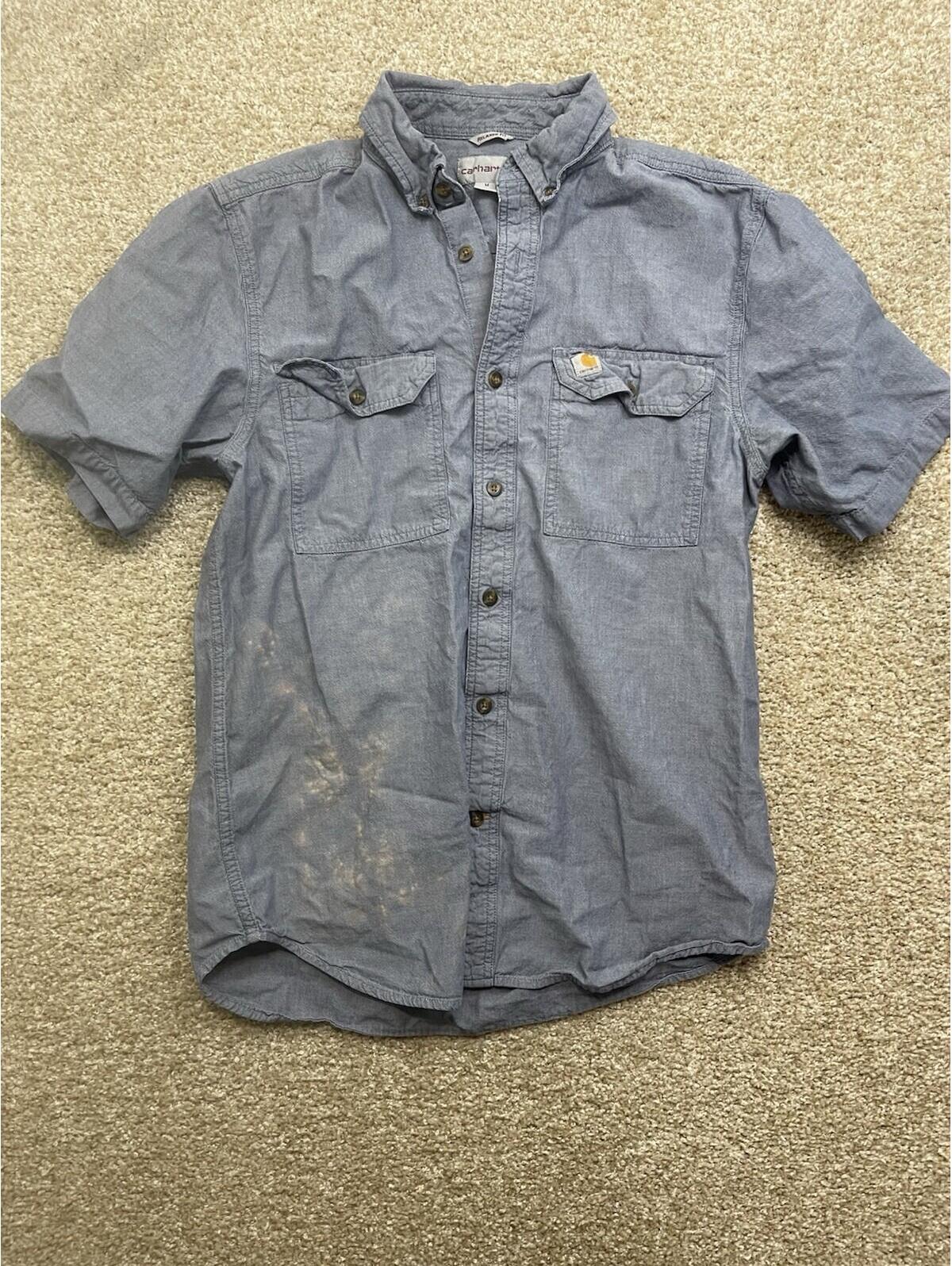Carhartt Short Sleeve Button Down Shirt Men's Size M Blue Stained